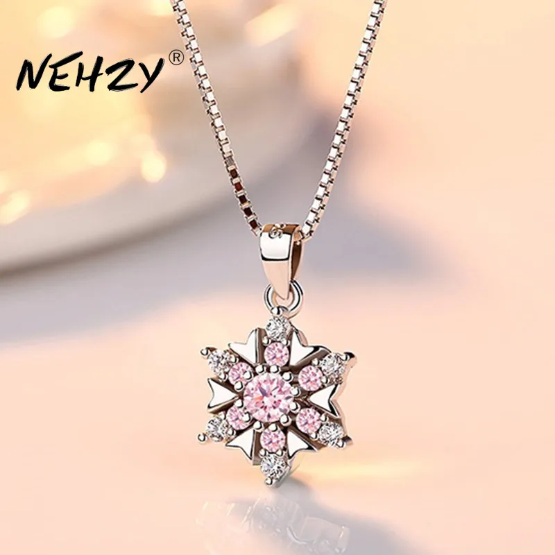 

NEHZY S925 Серебряное ожерелье с кулоном модные ювелирные изделия Новинка женщина Снежинка Розовый Кристалл Циркон ожерелье длина 45 см
