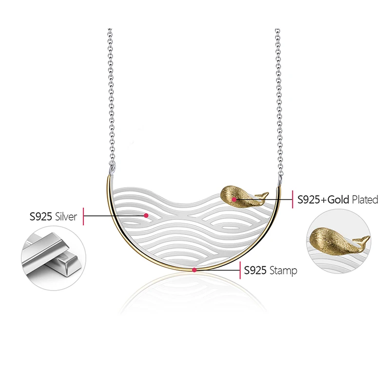 

Real 925 Sterling Silver Handmade Designer Fine Jewelry Creative Swimming Fish Necklace For Women Acessorio Collier