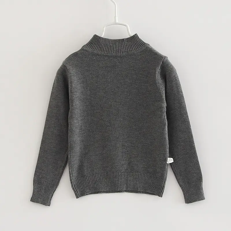 Детский свитер однотонный пуловер серого цвета с высоким воротом для мальчиков и