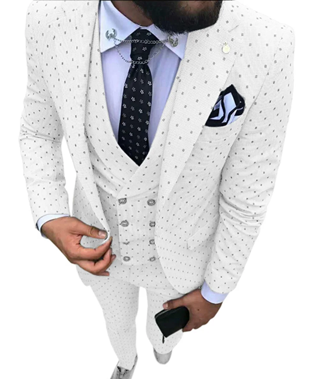 Костюм мужской облегающий из трех предметов, двубортный жилет, блейзер + жилет + брюки, пиджак + брюки, белый костюм с пятнистым лацканом с выр...