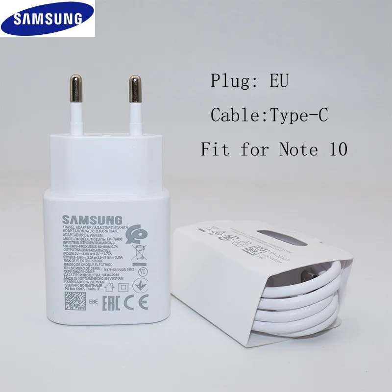 Оригинальное Адаптивное дорожное быстрое зарядное устройство 25 Вт для Samsung Galaxy S10