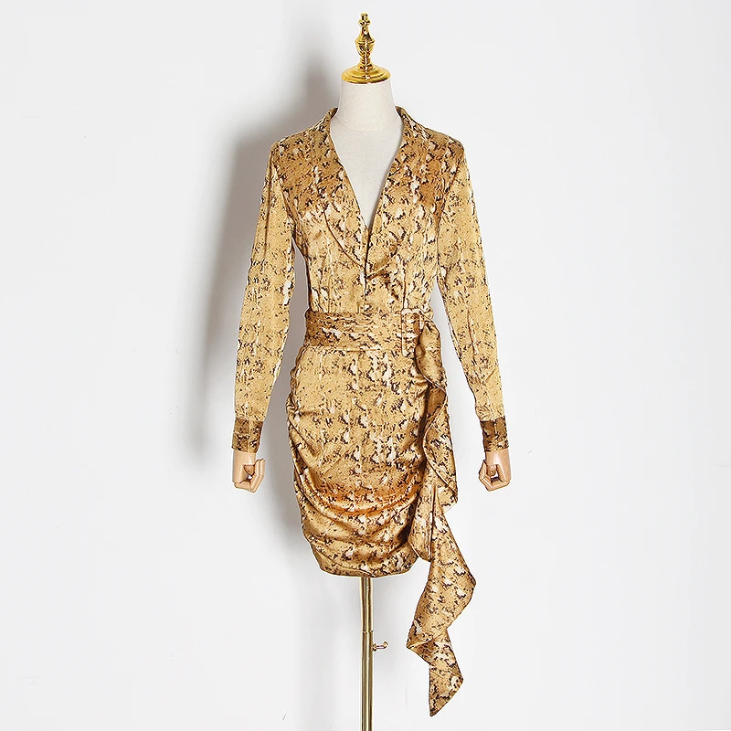 Женская юбка наборы с длинным рукавом змеиная блузка и асимметричная рюшами