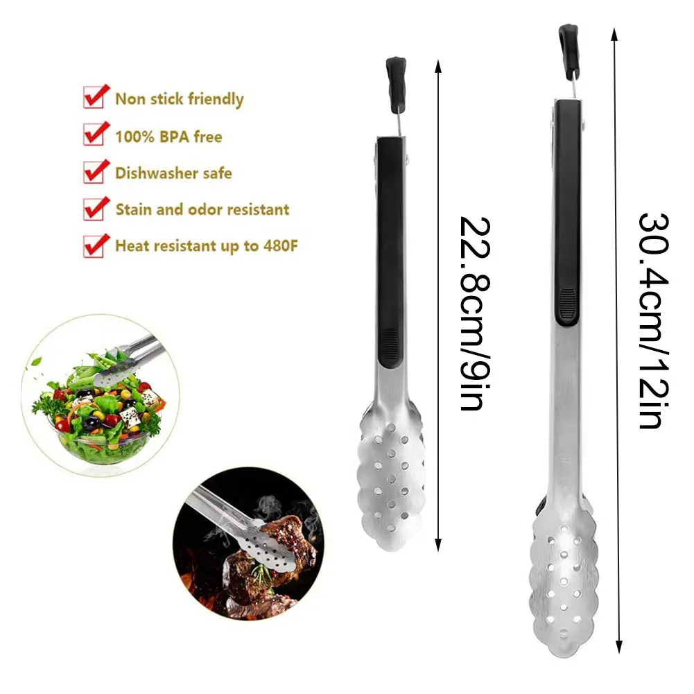 

Stainless Steel Barbecue Tongs Professional Non-Slip Cooking Tongs Salad Bread Serving Tong Kitchen Barbecue Cooking Tong