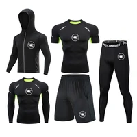 mens lion fitness training gym jogging running suit running t shirt sweat wicking fast drying compressiontightrashguard