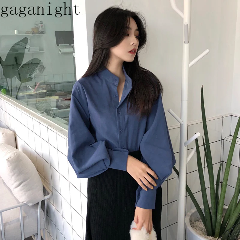 Gaganight Новая Модная элегантная Офисная Женская однотонная блузка с длинным