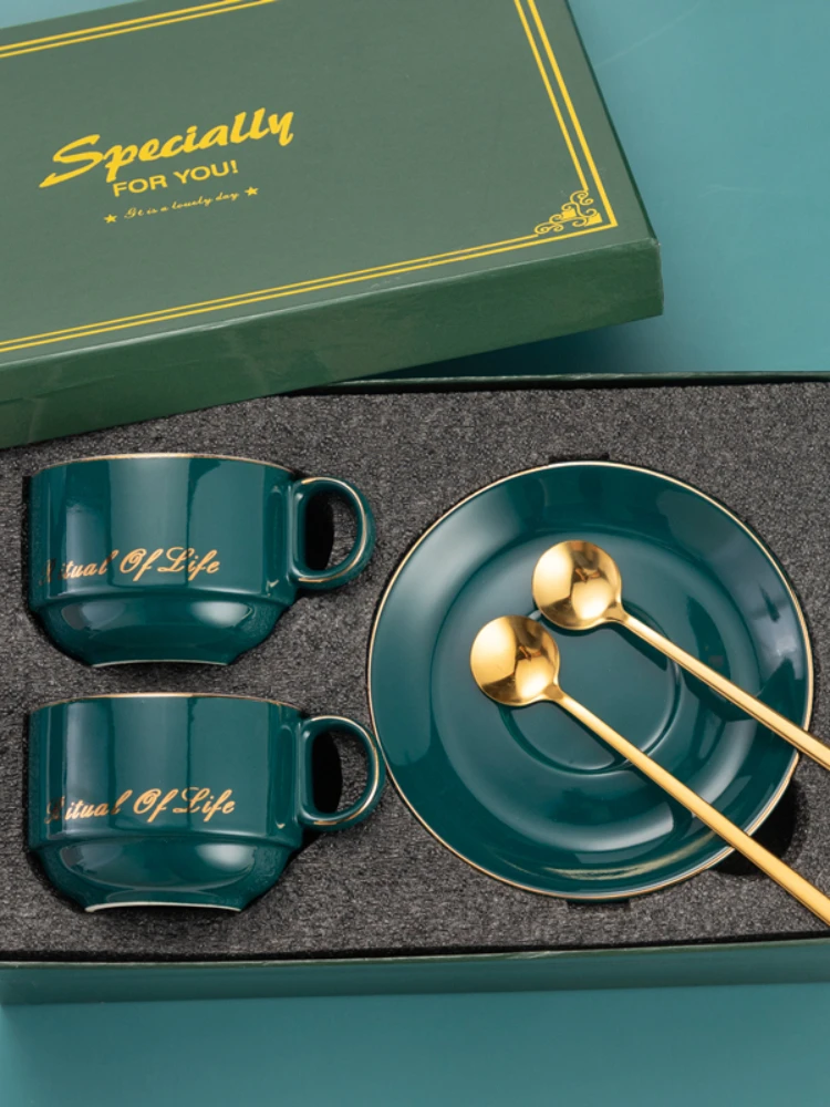 

High Appearance Level Coffee Cup Exquisite Set Ceramic INS Wind Home Afternoon Tea Cup Spoon Lug Luxury Cups and Saucers