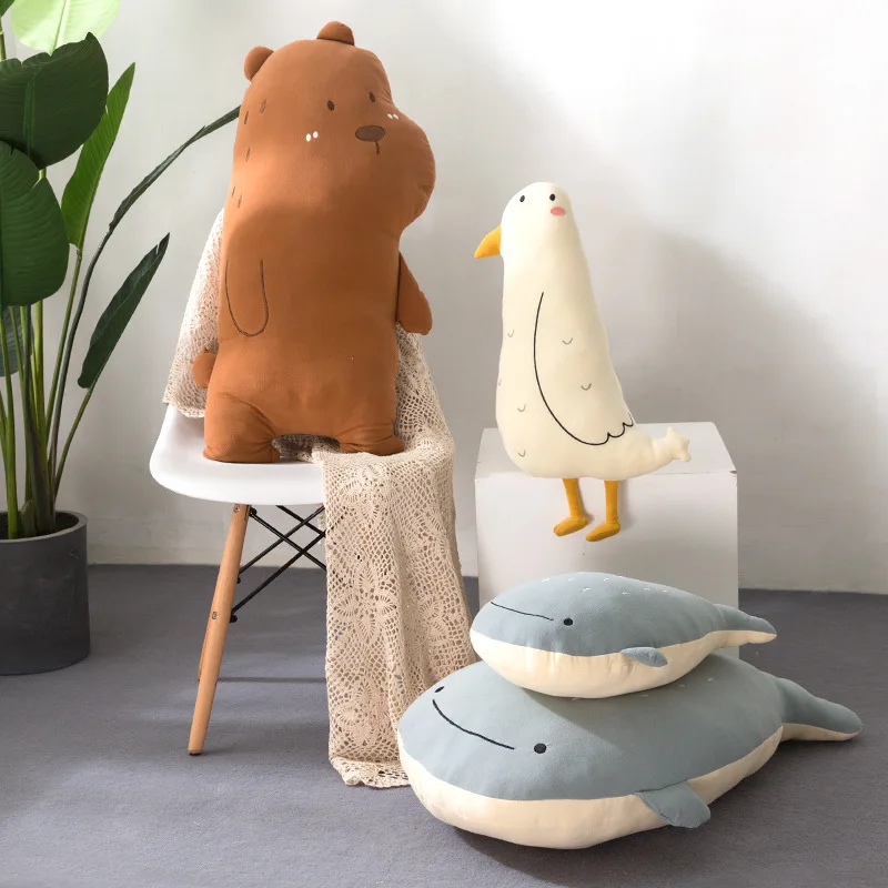 

50CM/80CM Sofa Soft Stuffed Animal Plush Toys Bear Fox Whale And Seabird Doll Pillow Large Bolster Home Decoration Gift for Kids