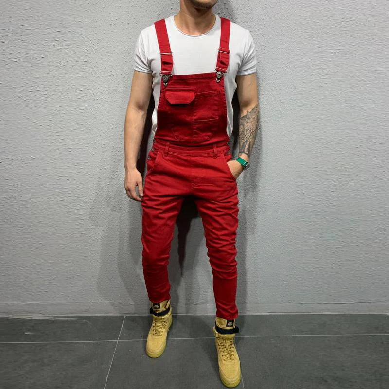 

Men's Fashion Suspender Denim Pant Tear Denim Pants Foreign Trade Popular Work Clothes