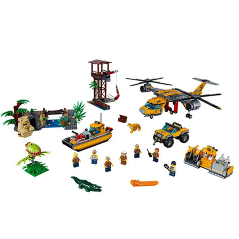 

1298pcs 10713 City Series Jungle Airdrop Helicopter 60162 Children's Building Block Toy Gifts