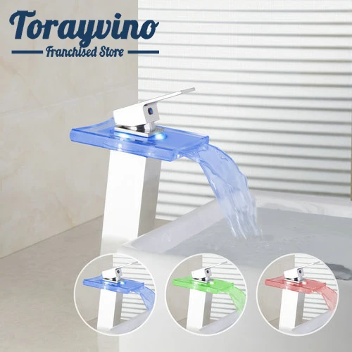 Высокий смеситель для ванной комнаты 3 цвета квадратный стеклянный светодиодный