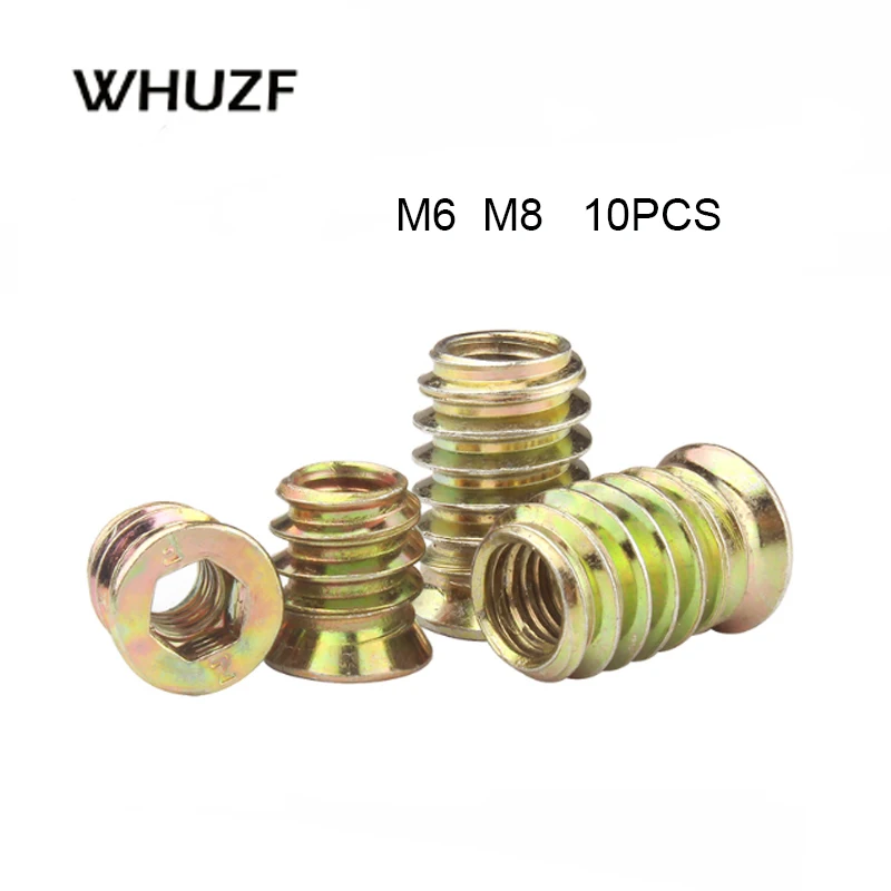 

WHUZF 5/10pcs M6 M8 M10 Carbon Steel Thread For Wood Insert Nut Flanged Hex Drive Head Furniture Nut