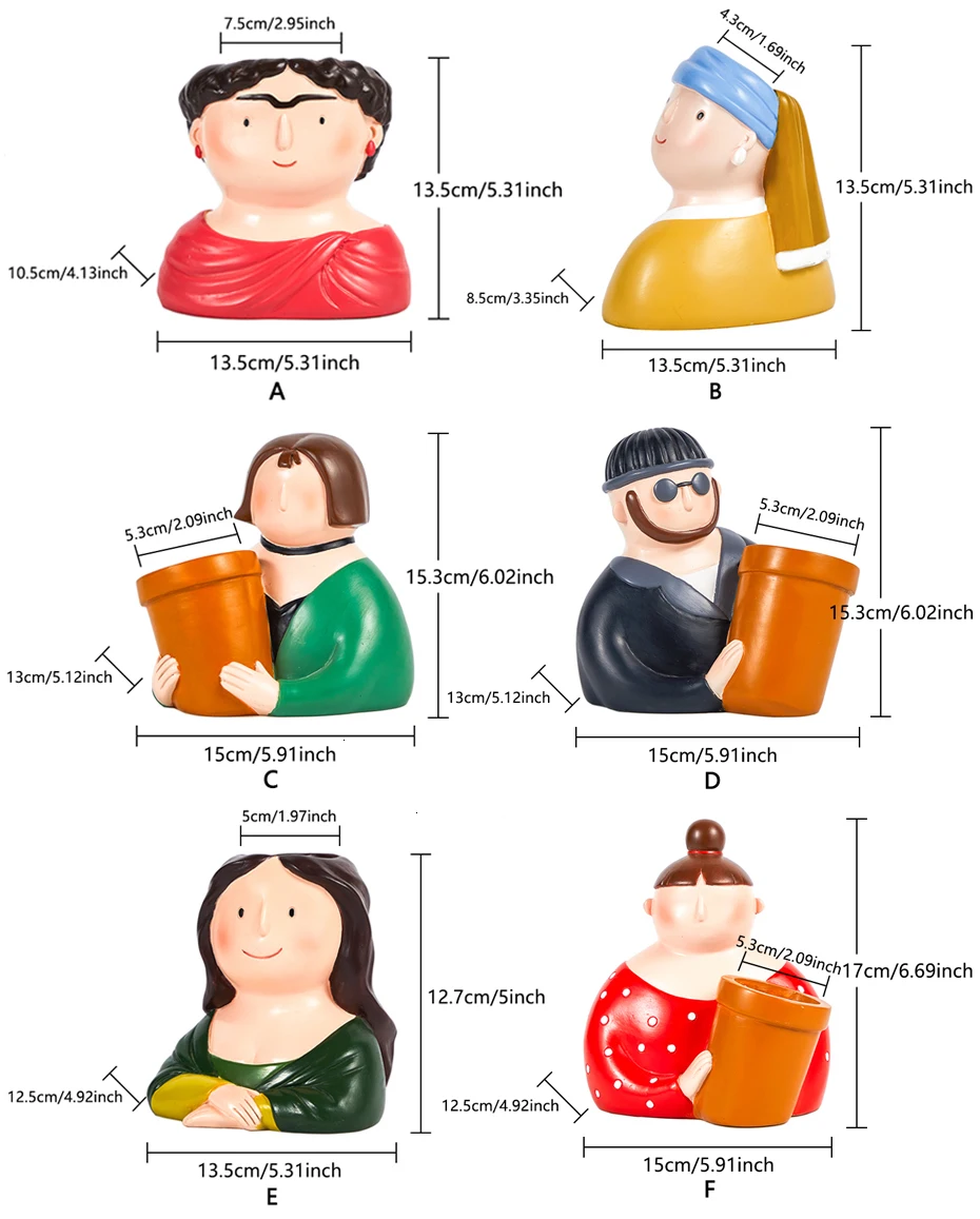 Florero de resina personaje de dibujos animados maceta cara humana florero suculento arreglo повязка на голову sala de estar dormitorio