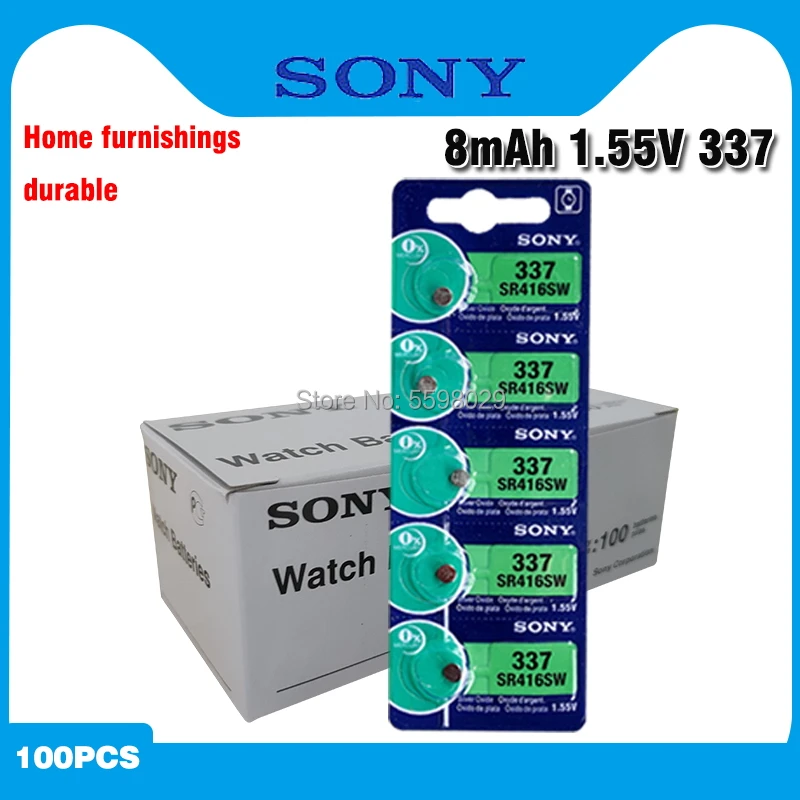 100 шт. SONY оригинальный новый аккумулятор для часов 337 SR416SW серебристый 1 55 в