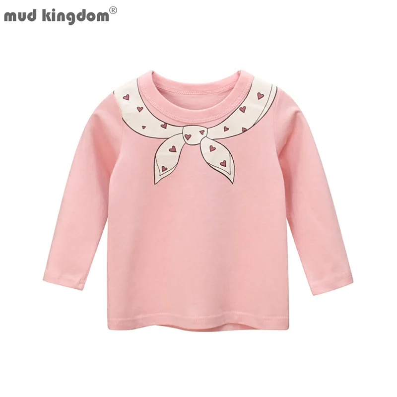 

Mudkingdom Autumn Girls Shirt Cotton Heart Bow Pattern Long Sleeve for Little Girl Tops Soft Cute Pullover Kids Spring Clothes