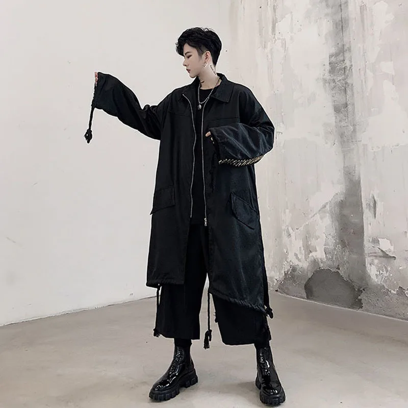 Мужской Свободный Повседневный длинный Тренч с золотыми лентами Мужская Уличная