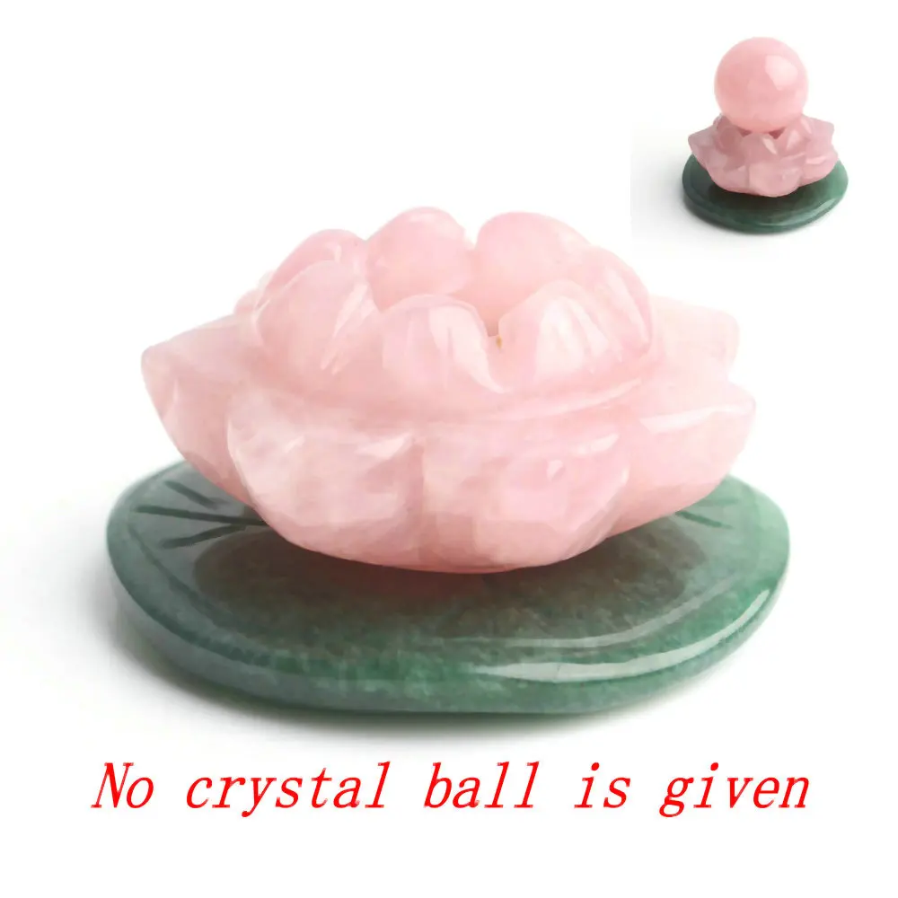 1 шт. милый ручной резной натуральный розовый кварц цветок лотоса и зеленый лист