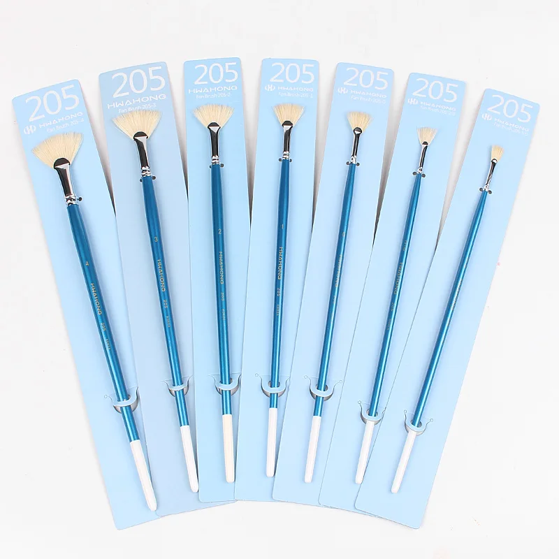 

hwahong1 fan-shaped oil brush wooden long rod bristle pen watercolor gouache oil painting acrylic art special