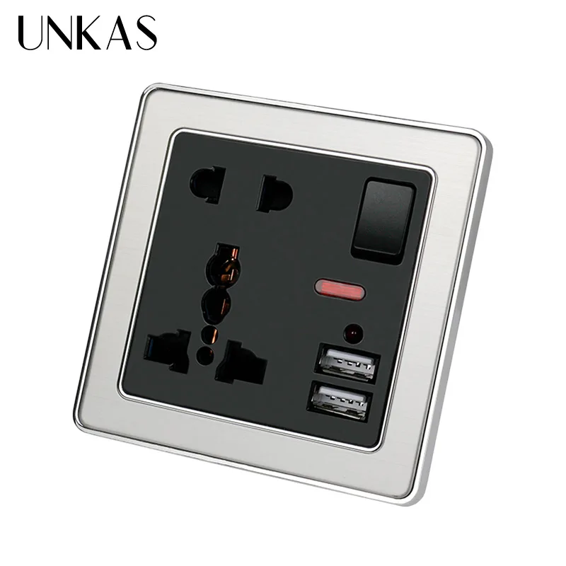 Универсальная настенная розетка UNKAS 13A с 5 отверстиями неоновая а двойной usb-порт