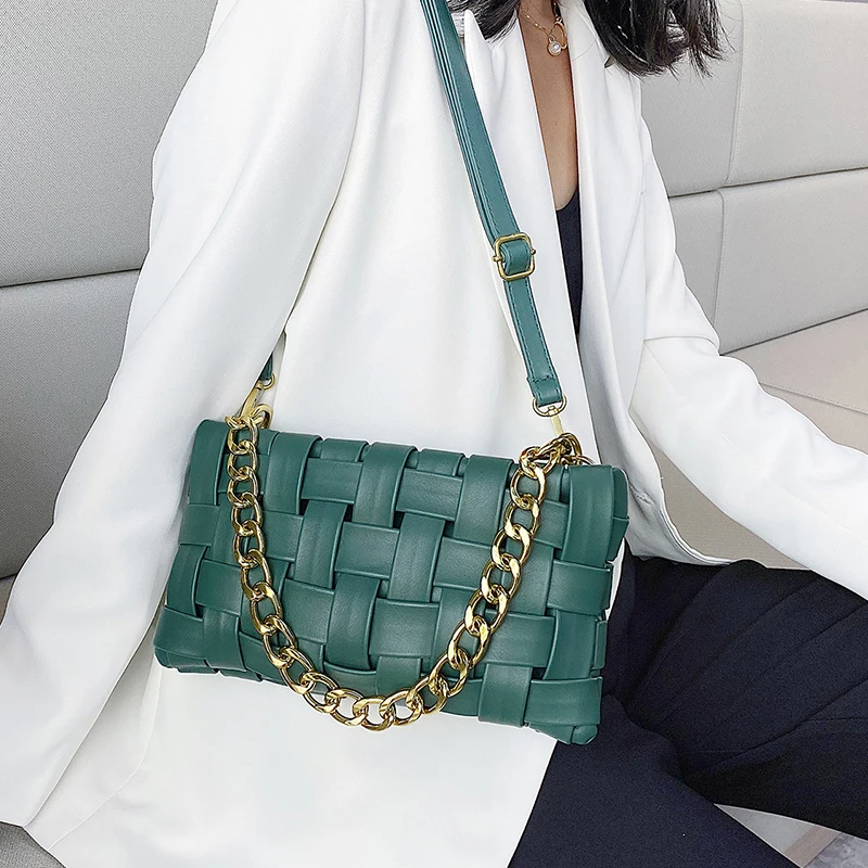 

Women Woven Bag Small Pu Leather Crossbody Bags For Women 2021 Summer White Shoulder Handbags Chain Cross Body Bags Fashion