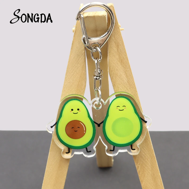 

Funny and Cool Avocado Acrylic Keychains For Bag Car Cute Fruit Avocado Cat Key Chain Double Sided Keyrings Unisex Jewelry Gifts