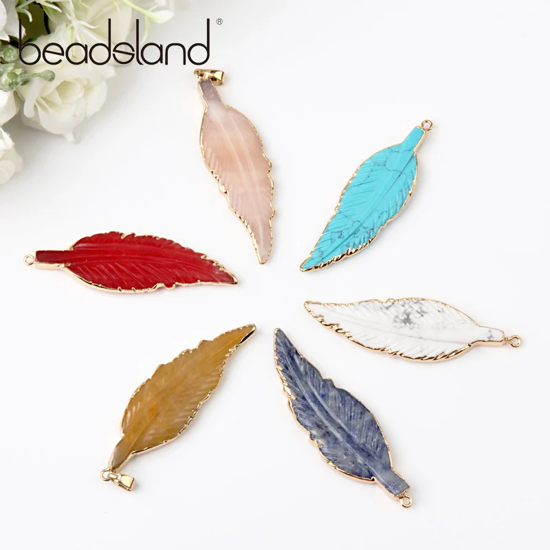 Beadsland одно отверстие лист дизайн многоцветный натуральный камень кулон для DIY