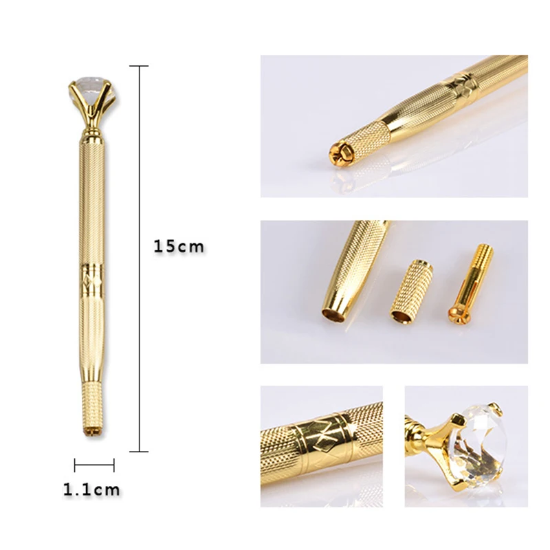 Microblading Manual Pen Crystal Micropigmentation 3D Gun Eyeliner Permanent Makeup Machine Diamond Metal Plated With 14F Blades