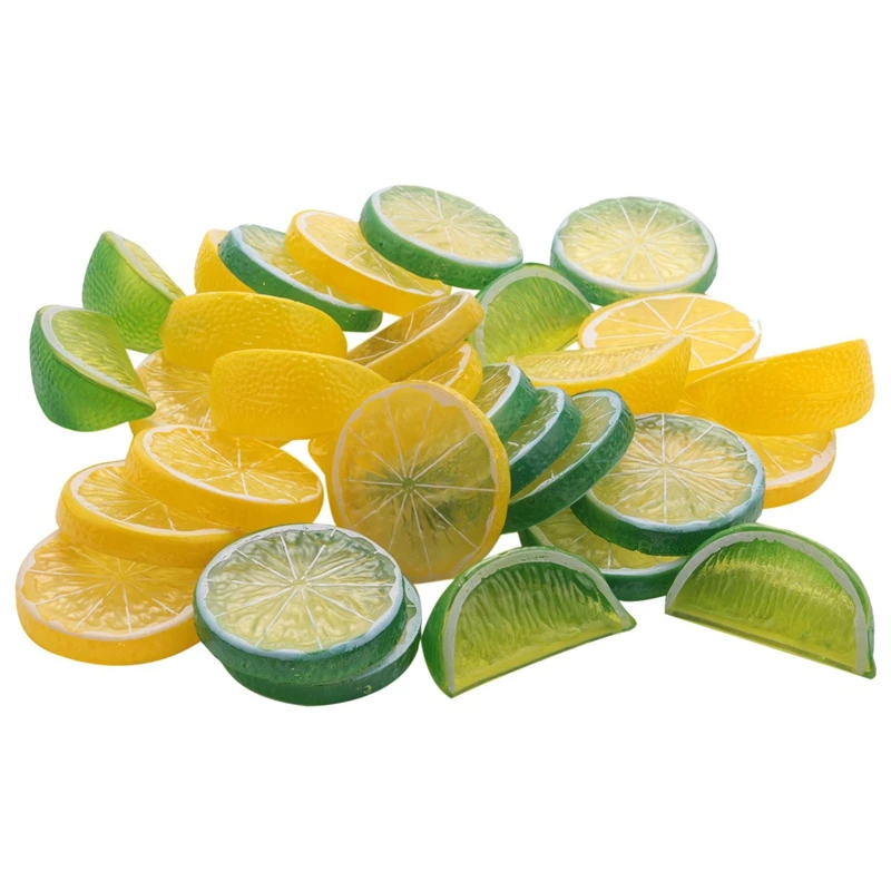

30Pcs Artificial Lemon Slices Blocks, Block-Decorative Fake Fruit Model for Party Wedding Decoration Kid Cognitive Toys