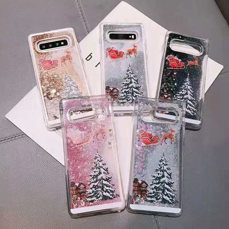 Dynamic quicksand Liquid Case для Samsung S10 + S8 S9 plus чехол Прозрачный блестящий Рождественский