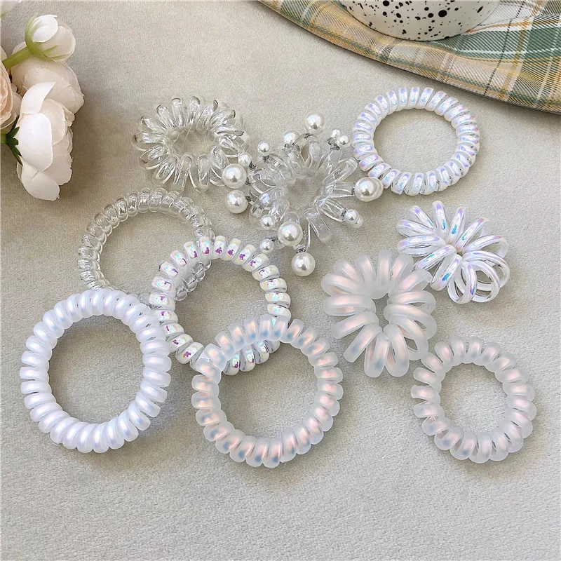 

Transparent phone line pearl hair ring mermaid Ji does not hurt hair hair rope girl heart simple rubber band hair accessories