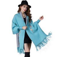 autumn and winter new ladies scarf shawl coat tassel cardigan embroidered plum blossom bat sleeve sweater cloak