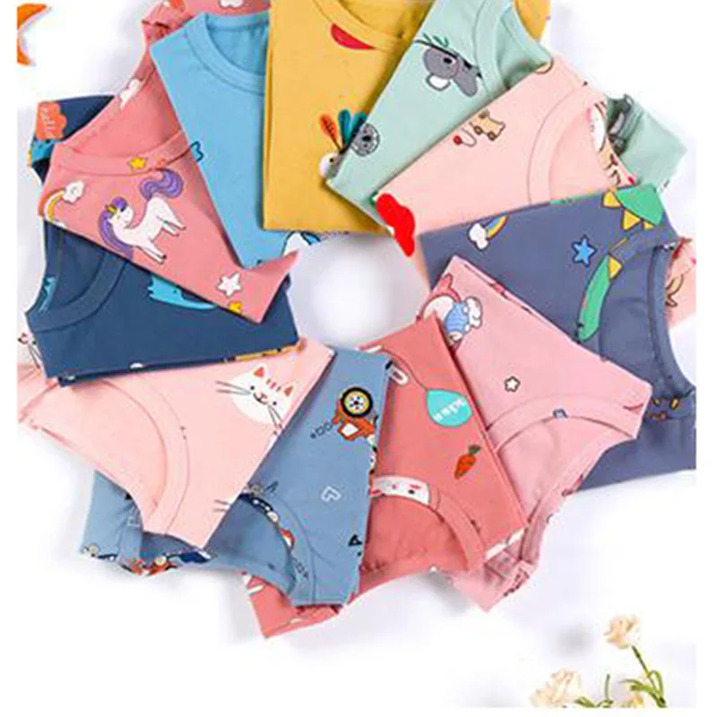 

Girls Boys 2pcs Autumn Children's Sets O-neck Long Sleeve Anlmal Floral Cartoon Cotton Underwear Suit Toddler Winter Clothes Set