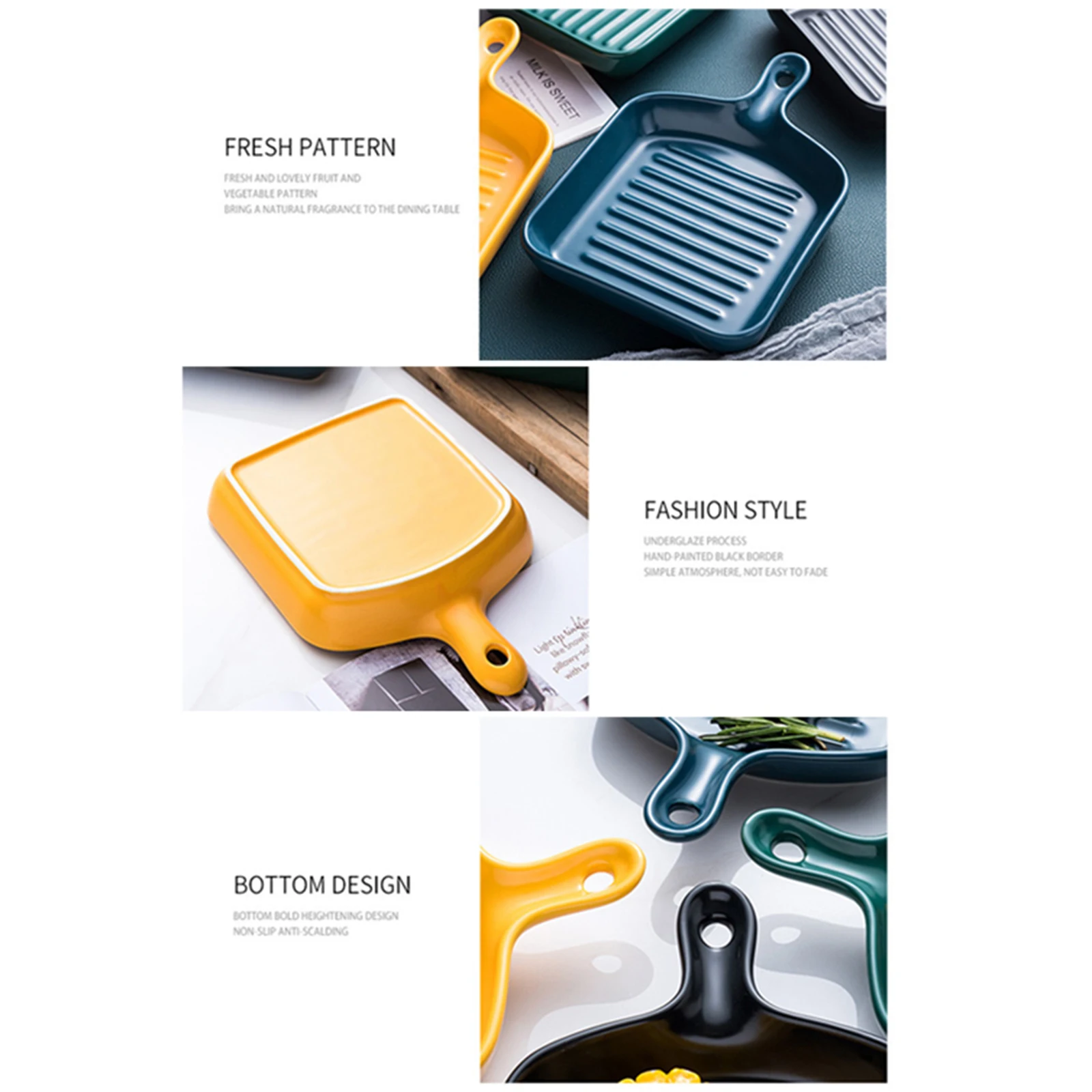 

1pcs Baking Dishes Pans Kitchen Square Shape With Handle Ceramic Non-stick Base Baking Tray High Temperature Oven Plate