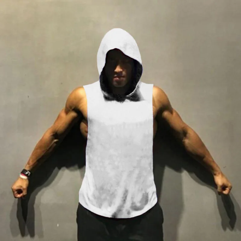 

Brand Clothing Mens Workout Hooded Tank Tops Muscle Sleeveless Shirt Gyms Hoodies Bodybuilding and Fitness Stringer Vest