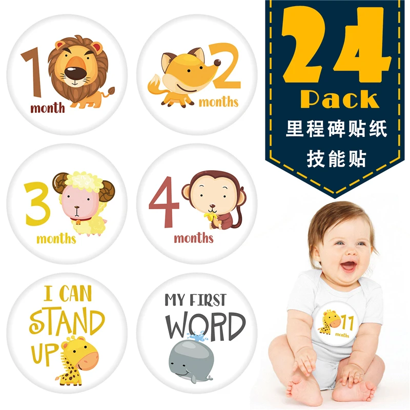 12 unids/set beb&eacute; pegatinas mensuales hito tarjetas g&eacute;nero pista beb&eacute; Primer A&ntilde;o fotograf&iacute;a Memorial n&uacute;mero reci&eacute;n nacido Accesorios-3