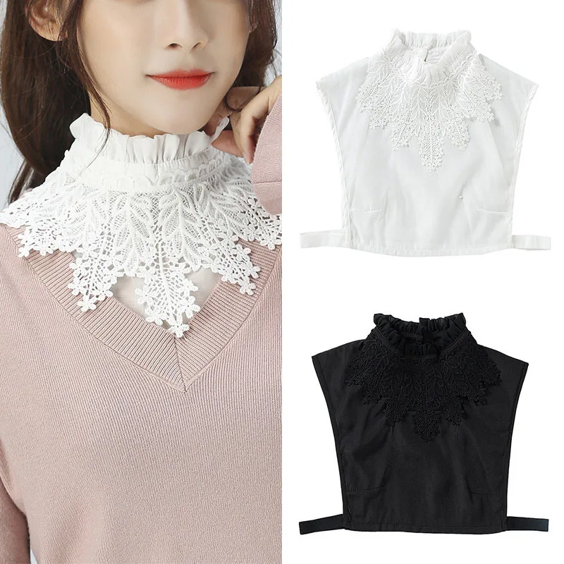 Новинка Модный женский воротник стойка кружевной с пуговицами Весенняя рубашка