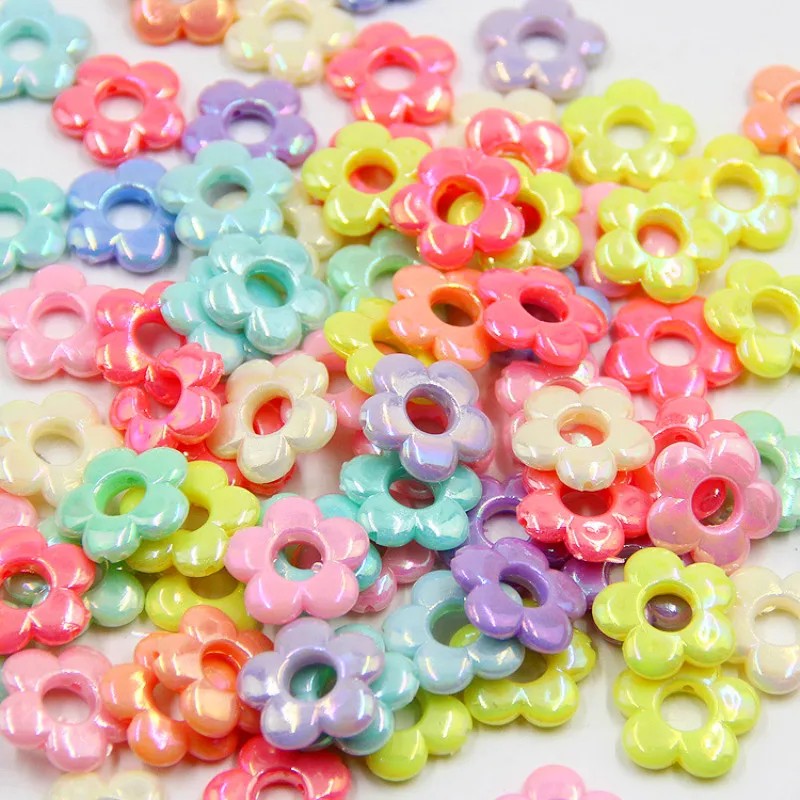 

50Pcs/lot 20mm Glitter Colorful Plastic Flower Loose Beads Holes Acrylic Spacer Beads For Making DIY Necklace Bracelet Jewelry