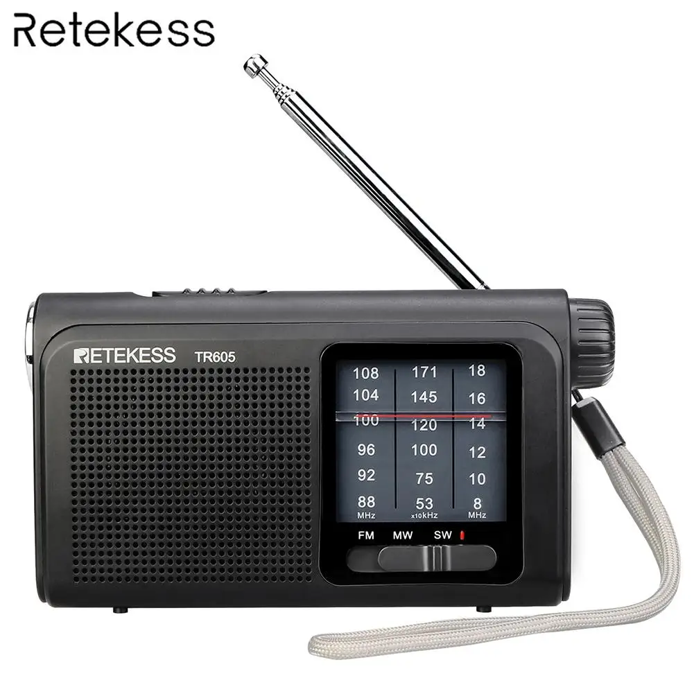 Retekess TR605 портативный 3 диапазона FM/MW/SW FM беспроводной приемник радио антенна аварийный фонарик