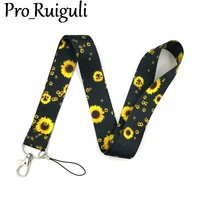 sunflowers neck strap lanyard keychain mobile phone id badge holder rope key chain keyrings cosplay accessories gifts ribbons
