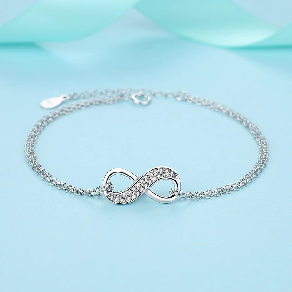 Аутентичные 925 стерлингового серебра браслет-цепочка со стразами CZ цирконием