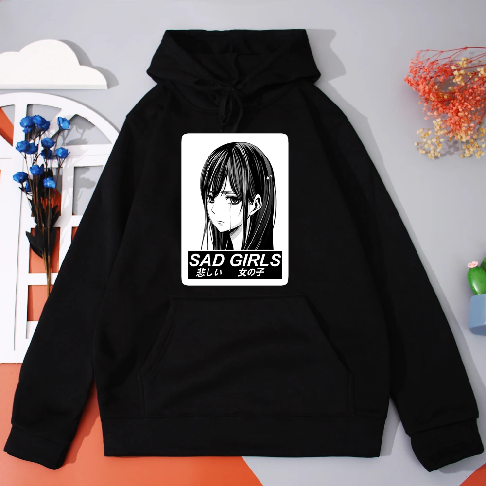 

Худи мужское с принтом грустных девушек, Свитшот в японском стиле аниме, Осенний флисовый теплый пуловер в стиле Харадзюку, уличная одежда в...