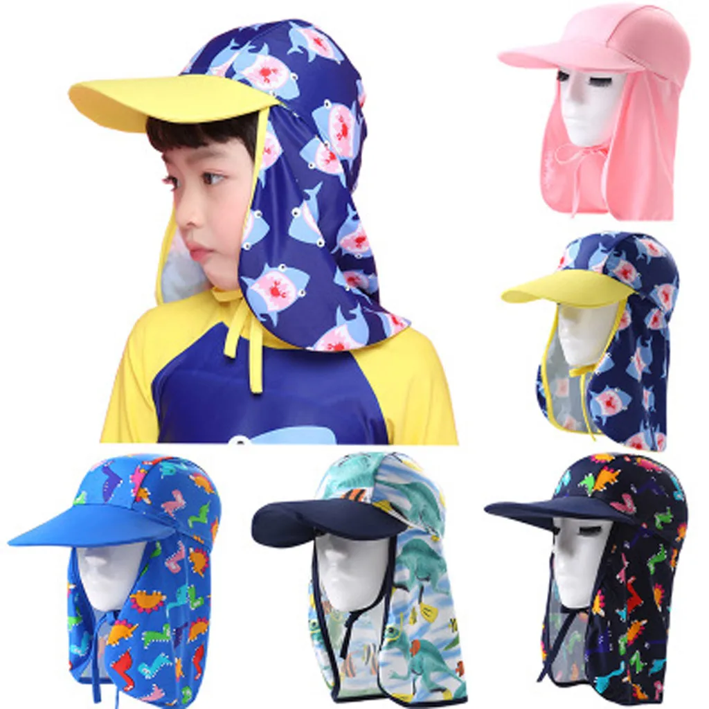 

LONSANT Children sun hat cartoon printed baseball cap Outdoor Sports Hiking Vision Kids hat UV protection neck cover Fishing cap