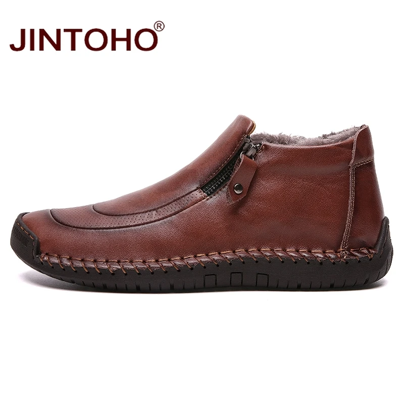 Мужские зимние ботинки JINTOHO из натуральной кожи модные мужские кожаные ботильоны