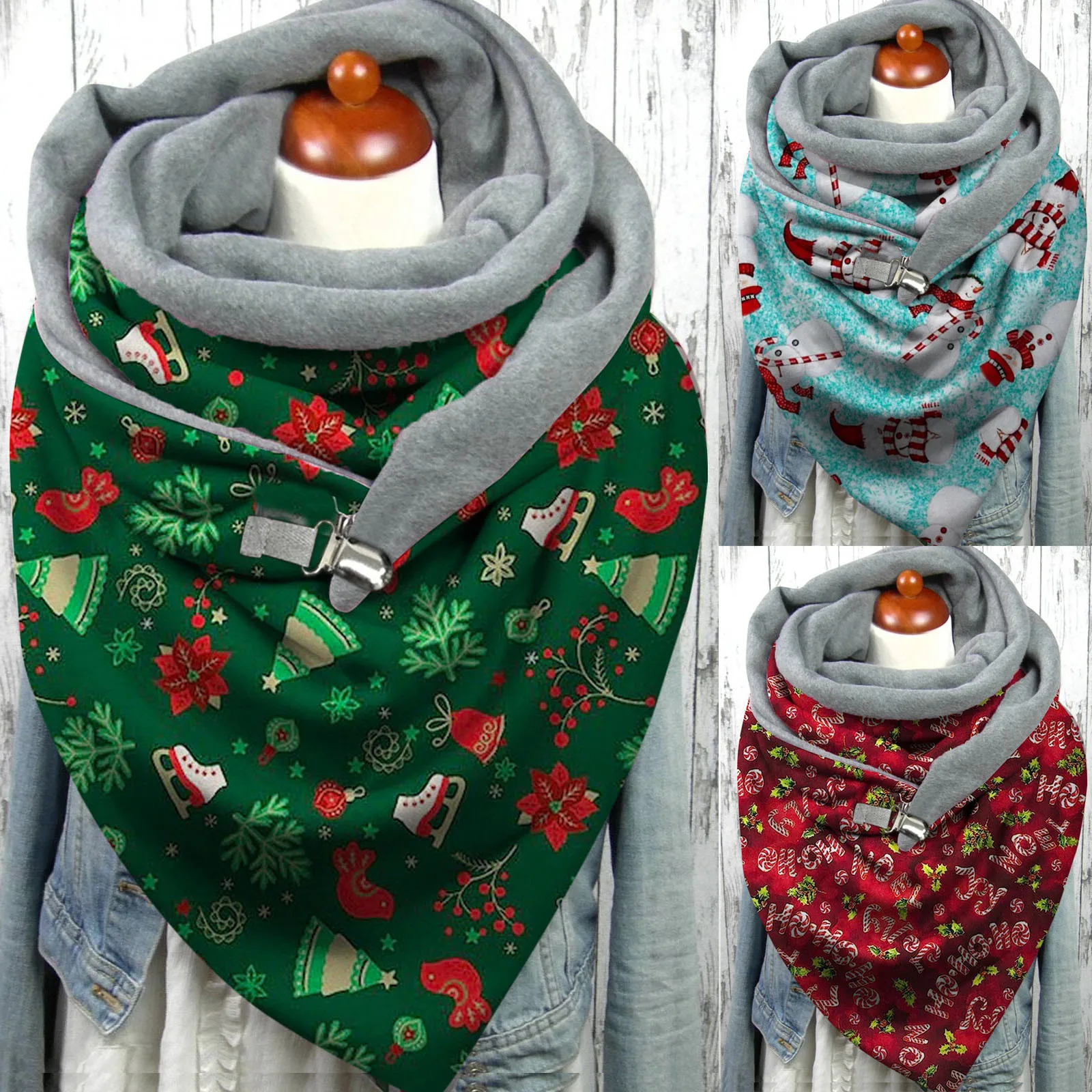 

Fashion Winter Christmas Print Button Soft Wrap Casual Warm Scarves Shawls Harajuku Vintage Style Girls Ladies Female Scarves