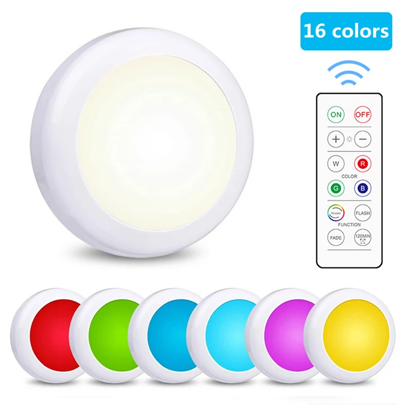 

Dimmable RGB Color Changing LED Night Light Wireless Remote Control LED Battery Smart Light Cupboard Wardrobe Showcase Lamp