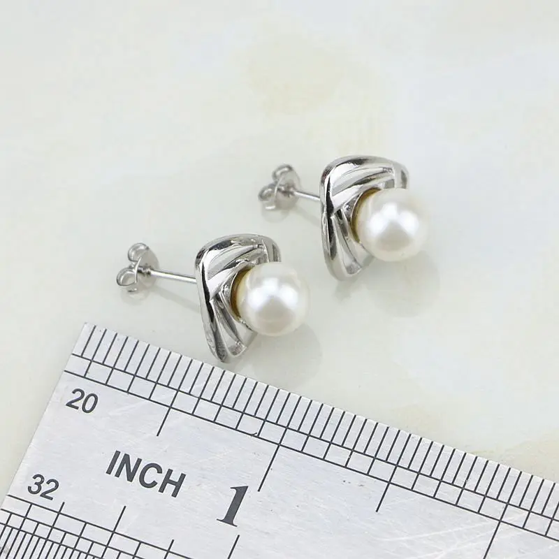Серьги-кольца женские из серебра 925 пробы с белым жемчугом | Украшения и