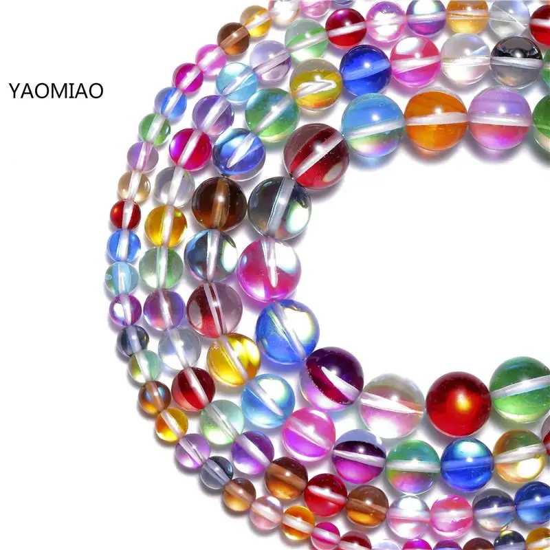 

Round Flash Shimmer Beads Multicolor Flash Crystal MoonStone Glitter Loose Beads For Jewelry Making DIY Bracelets 15''/Strands