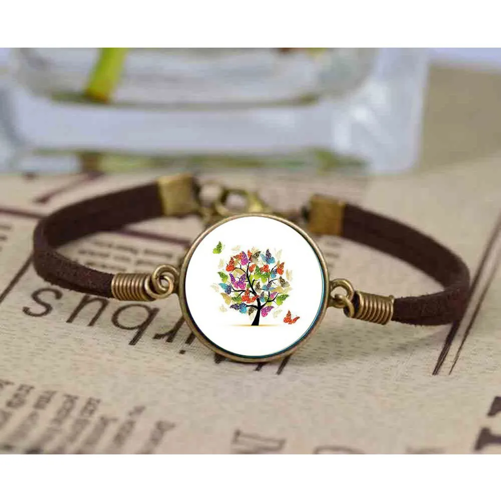 

New Fashion Charm steel with Glass Illusion Tree of Life Pattern bracelet Long bracelet Statement bracelet Women Jewelry