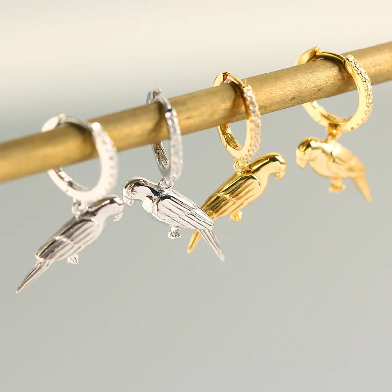 Женские серьги-Клипсы из чистого серебра 925 пробы комплект шнека попугая птицы