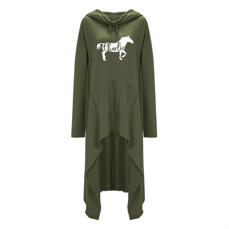 

HORSE Letters Hoodies For Women Long Irregular Women Sweatshirts Femmes Printing Harajuku Cute Buckle Hoody