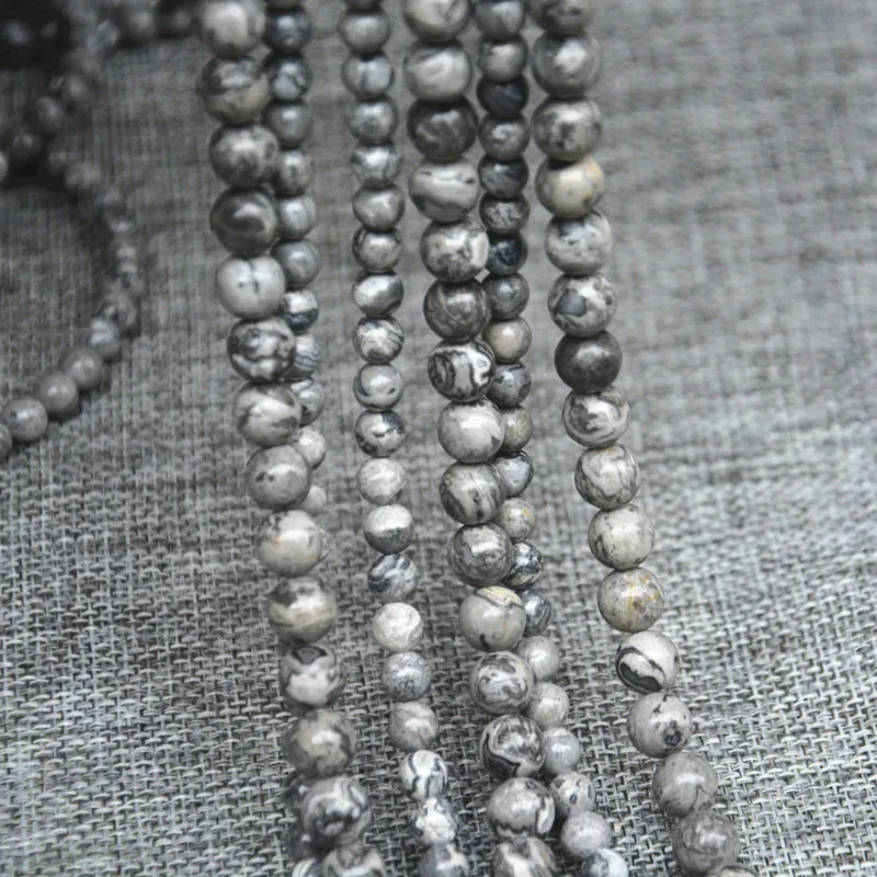 Natural Beads Grey Map Stone Loose Round Spacer Bead For Jewelry Making 4/6/8/10/12mm 15'' DIY Bracelet&ampNecklace | Украшения и